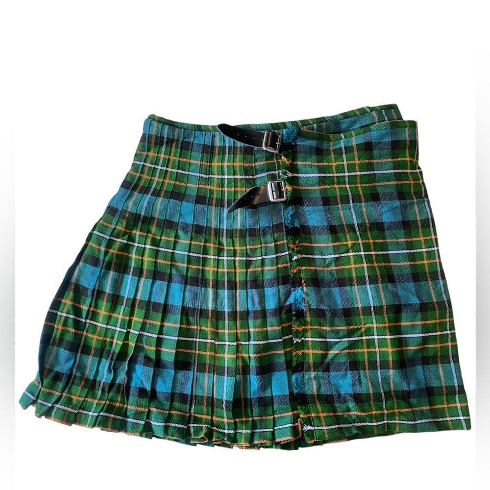 Scottish Design Tartans Men’s Green Blue Orange  Plaid Kilt Size 42 with Straps
